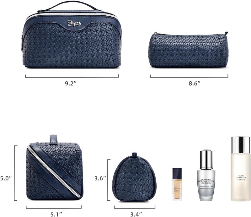 BOYATU Travel Makeup Bag Cosmetic Bags for Women: Large Capacity 3 Pcs Set Make up Bag with Compartments - Waterproof Vegan Leather Toiletry Organizer Bags with Handle (L40 Blue) - Image 5